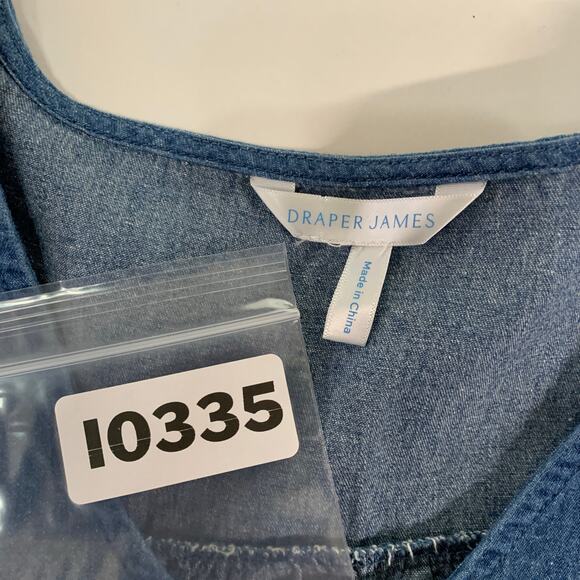 Draper James S Womens Heidi V Neck Top in Chambray Medium Blue - Picture 4 of 10